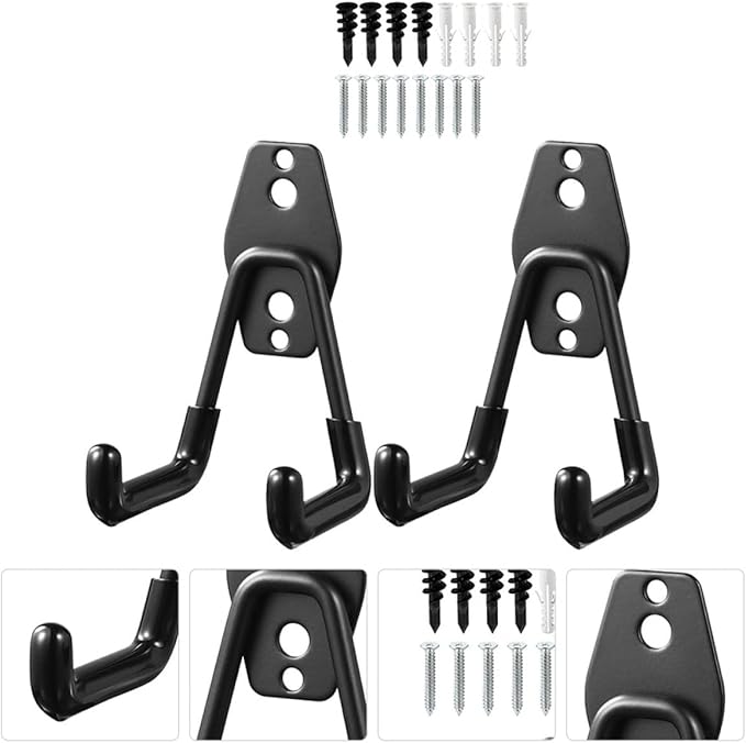 Heavy Duty Metal Wall Hooks 2Pcs Black Utility Garage Storage Hangers for Tool and Garden Organization
