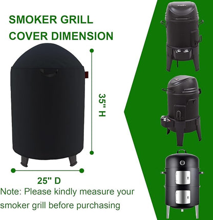 Round Smoker Cover Fits Grill Boss, SUNLIFER 20.5" Vertical Smoker,Pit Barrel Cooker Co 18.5" Smoker, Charbroil The Big Easy TRU-Infrared Smoker, Kamado Joe Classic Joe Series II 18" Grill 25"D x 35"H
