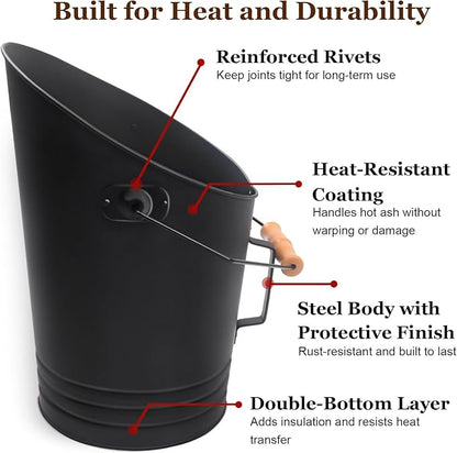 GameXcel Pellet Bucket - 2.64 Gallon Metal Container - Heat-Resistant Steel Bin for Hot Ash Pellets Firewood - Convenient Ash Disposal with Handle