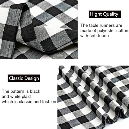8 Pack Buffalo Check Table Runners Plaid Table Runner for Christmas Dinner, Lumberjack Party, Outdoor or Indoor Gatherings Table Home Decorations (Black & White, 72 inches)