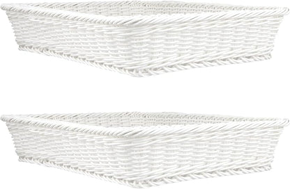5 Pack Poly Wicker Bread Baskets 15.7x11.8x2.8 Inch, Restaurant-Grade Food Display Trays, Moisture-Resistant for Kitchen Storage/Tabletop Serving/Hotel Buffet (White)