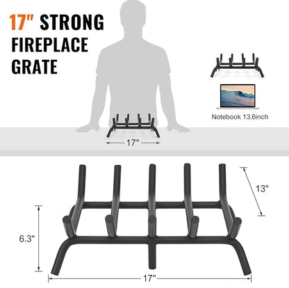 Fireplace Grate 17 inch - Fireplace Log Grates Heavy Duty Solid Round Steel | Log Grate for Fireplace No Assembly Required, Burning Wood Stove Grate for Indoor Chimney Hearth, Outdoor Camping