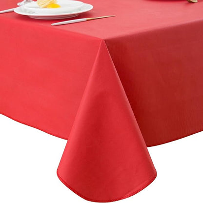 LIBERECOO Vinyl Tablecloth with Flannel Backing, Red, Waterproof, Stain-Resistant, Easy-Clean Table Cover for Holiday, Dining, Kitchen, and Outdoor Use, 60" x 84" Rectangle