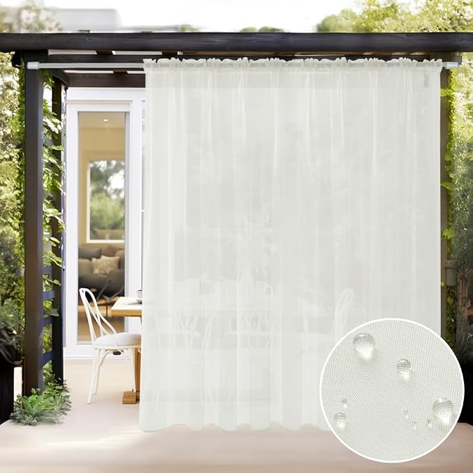 MIULEE Ivory Waterproof Outdoor Sheer Curtains by MIULEE