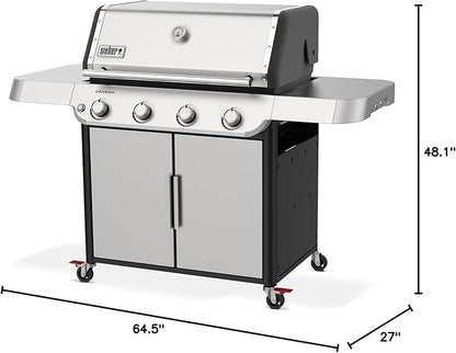 Weber Genesis S-415 Liquid Propane Gas Grill for Outdoor Grilling, 4 Burners, Stainless Steel
