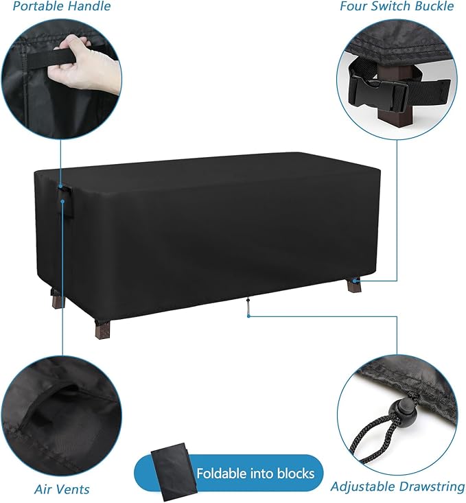 Kingling Patio Table Covers, Rectangular Outdoor Dining Table Cover 68 inch Outdoor Coffee Table Covers Waterproof Heavy Duty Patio Furniture Covers for Outdoor- 68''L x 38''W x 28''H Inch (Black)