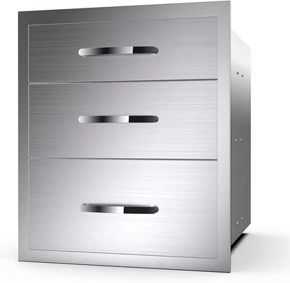 Outdoor Kitchen Drawers, Box Frame Style Flush Mount BBQ Drawer w/Stainless Steel Handle, BBQ Island Drawers For Patio Grill Station,Three Drawers