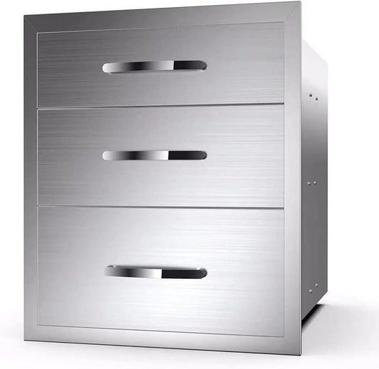 Outdoor Kitchen Drawers, Box Frame Style Flush Mount BBQ Drawer w/Stainless Steel Handle, BBQ Island Drawers For Patio Grill Station,Three Drawers