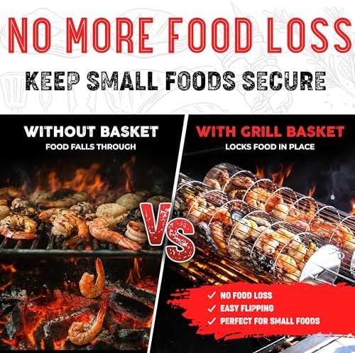 SHIZZO Extra Sturdy Rolling Grill Basket, Removable Handle - Image 2