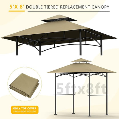 Grill Gazebo Canopy Replacement, 5 x 8 Ft, Khaki | Only Fits Model L-GG001PST-F - Image 5