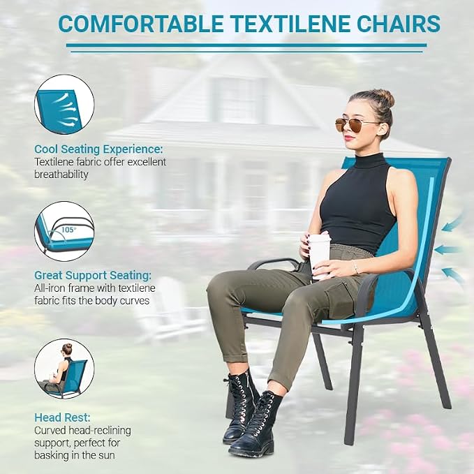 Patio Chairs Set of 4, Breathable Textilene, Weatherproof Frame, Quick Setup - Image 3
