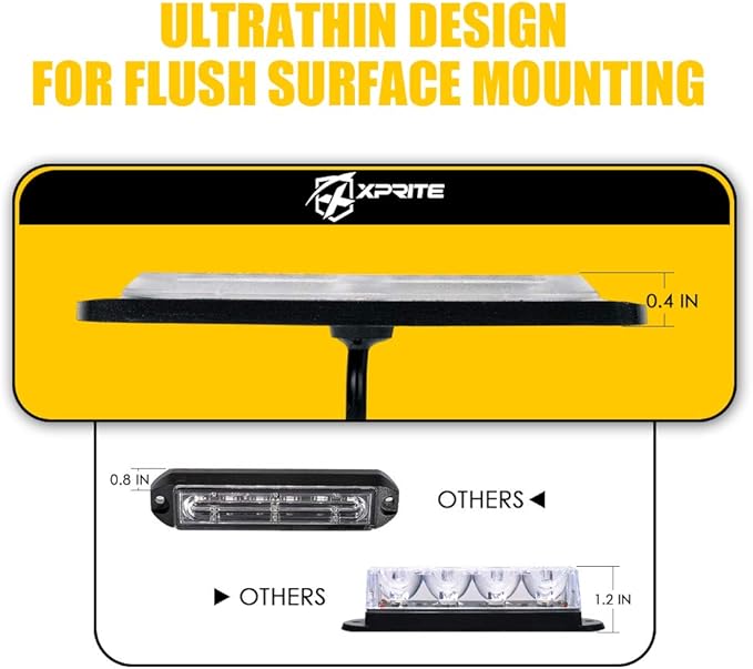 Xprite 24 LED Blue Surface Mount Strobe Police Lights Kit, Emergency Safety Warning Flashing Grille Safety Cop Marker Light Assembly for Volunteer Vehicles Trucks ATV UTV Motorcycle 8PCS