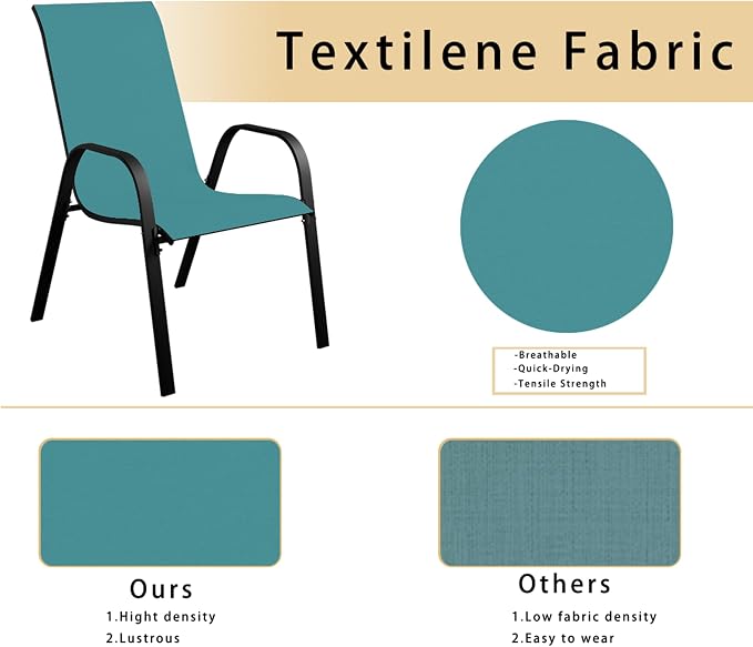 Stackable Patio Chairs Set of 1/2/4, Heavy Duty Metal Frame & Teslin Fabric - Image 4
