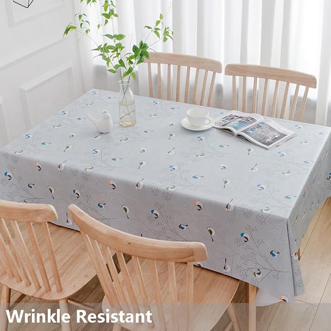 TruDelve Heavy Duty Plastic Table Cloth Rectangle Table Vinyl Tablecloth with Flannel Backing Oilcloth Waterproof Tablecloths (78'' x 54'', Birds-1)
