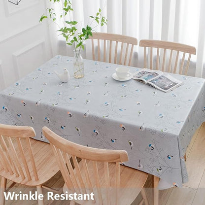 TruDelve Heavy Duty Plastic Table Cloth Rectangle Table Vinyl Tablecloth with Flannel Backing Oilcloth Waterproof Tablecloths (78'' x 54'', Birds-1)