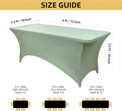 122 6-Pack 6ft Spandex Table Covers for Rectangle Standard Folding Tables - Wrinkle Resistant Stretch Tablecloths - Ultimate Fitted Table Protector for Parties, Banquet, and Wedding
