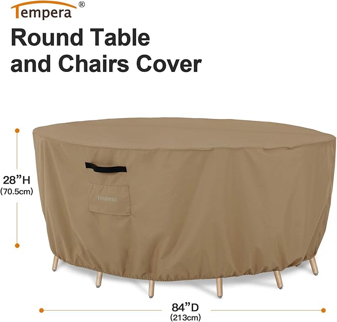 Tempera Patio Round Furniture Cover , Anti-Fading and UV Resistant Sectional Sofa , Outdoor Table Cover Waterproof, 84"D x 27.8"H,Taupe