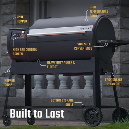 Brisk It Origin-940 Electric Wood Pellet Smoker Grill – A.I. Smart BBQ Grill with WiFi,940 sq.in Cooking Area, 7-in-1 Outdoor Grill & Smoker, PID Controller (Up to 500°F), Meat Probe