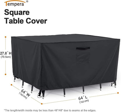 Tempera Patio Furniture Cover, Outdoor Table Covers Waterproof Square, Heavy Duty Deck Furniture Covers for Winter, 64''L x 64''W x 27.8''H,Grey