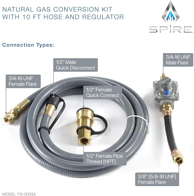 Spire Natural Gas Conversion Kit for Grills – Propane to Natural Gas with 10 ft. Hose & Regulator, Compatible with Spire Models 740-0781P & 740-0788P, Gray, 710-0003A