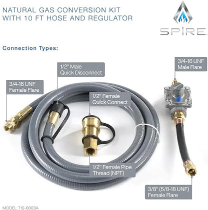 Spire Natural Gas Conversion Kit for Grills – Propane to Natural Gas with 10 ft. Hose & Regulator, Compatible with Spire Models 740-0781P & 740-0788P, Gray, 710-0003A