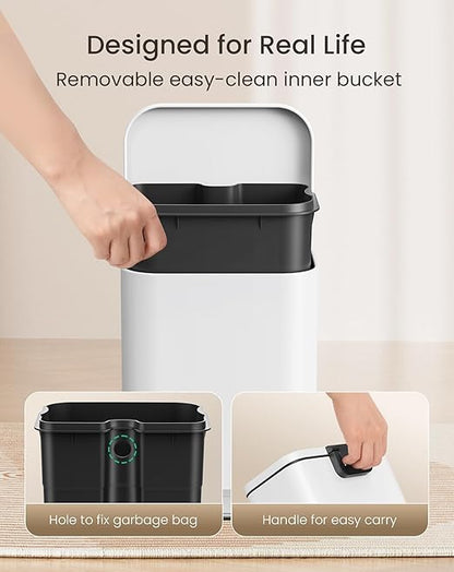 Cesun Small Bathroom Trash Can with Lid-1.3 Gal, Outdoor Stainless Steel Garbage Can for Dog Poop with Anti-Slip Base, for Bathroom, Bedroom, Office, RV, Living Room, White
