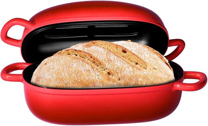 Dutch Oven for Bread Baking 9x6 Inch - 2.5QT Bread Pans for Homemade Bread Cast Iron Bread Pan Dutch Oven Loaf Pan with Lid and Loop Handles for Homemade Breadmaking, Red