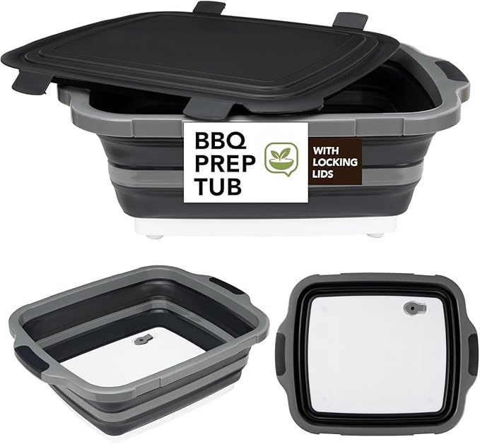 16L Black Collapsible BBQ Prep Tub with Locking Lids & 21 Inch Oxford Black BBQ Blanket for Resting Meat