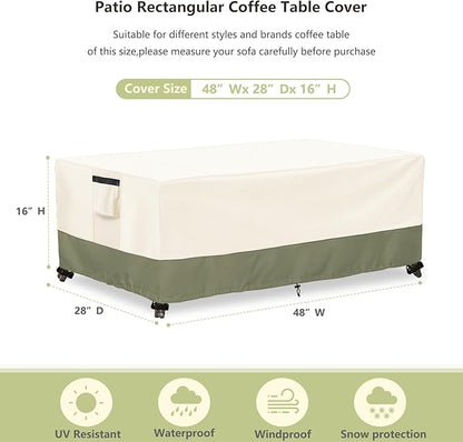 Outdoor Coffee Table Cover 48 W x 28 D x 16 H Inches,600D Heavy Duty Waterproof Outdoor Table Cover,Patio Rectangle Table Covers,Beige