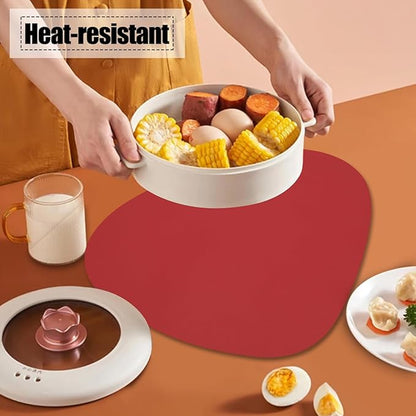 Faux Leather Placemats Set of 6 Wipeable,Round Reversible PU Placemat for Dining Table,Heat Resistant Waterproof Anti Slip Table Mats,Modern Table Protectors(Black and Red)