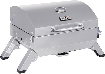 Royal Gourmet GT1001 Stainless Steel Portable Grill, 10000 BTU BBQ Tabletop Gas Grill with Folding Legs and Lockable Lid, Outdoor Camping, Deck and Tailgating, Silver