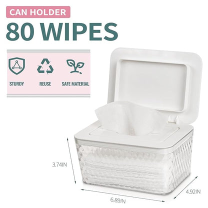 Wipes Dispenser, One-Handed Operation Wipe Holder for Baby & Adult, Seal-Designed Wipes Container for Bathroom Keep Diaper Wipes Fresh (White)