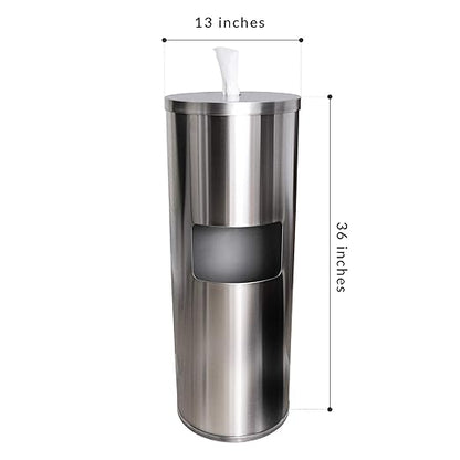 Stainless Steel Floor Stand Wipe Dispenser with Built-in Trash Can: Fits Sanitizing and Disinfecting Wipe Refill Rolls - Perfect for Gyms, Schools, Offices, Commercial Facilities