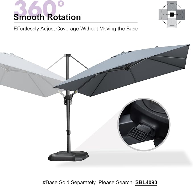 PURPLE LEAF Patio Umbrella Outdoor 10' x 10' Square Easy Setup Light Grey | - Image 8