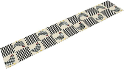 Farmhouse Rooster Table Runner, Rustic Farm Chicken Black White Plaid Buffalo Retro Coffee Table Center Decor for Home Kitchen Dining Patio Party Indoor Outdoor Table Decorations, 13" X 108"