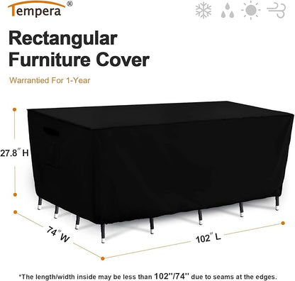 Tempera Patio Furniture Cover,Outdoor Table And Chair Covers Waterproof, Outdoor Dining Set Cover,Heavy Duty Rectangle Patio Furniture Covers,102''L x 74''W x 27.8''H,Black