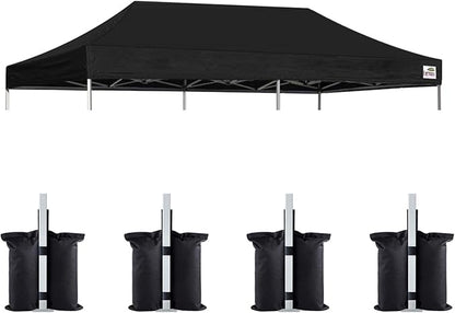 Eurmax USA 10x20 Pop Up Canopy Replacement Canopy Tent Top Cover, Instant Canopy Top Cover ONLY, Choose 30 Colors,Bonus 4PC Pack Weight Bag (10x20, Black)