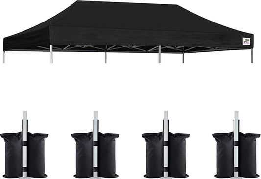 Eurmax USA 10x20 Pop Up Canopy Replacement Canopy Tent Top Cover, Instant Canopy Top Cover ONLY, Choose 30 Colors,Bonus 4PC Pack Weight Bag (10x20, Black)