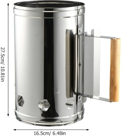 Luxshiny Outdoor Barbecue Charcoal Chimney Starter Bucket with Heat Shield and Wooden Handle Fire Starter for Quick Ignition Safe Odorless Grill Tool for Camping and Bbq Cooking
