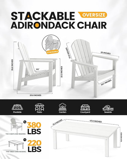 Stackable Set, 4 Chairs with 47in Table, All-Weather HDPE, 4 Stackable - Image 2
