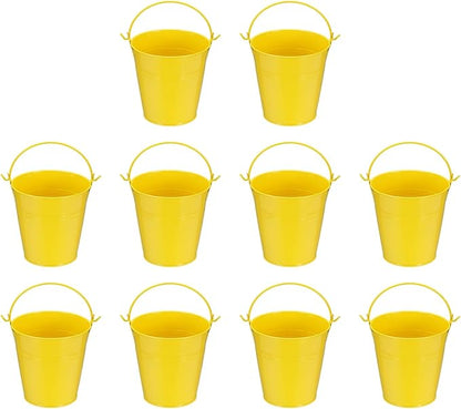 Small Metal Buckets, Mini Buckets with Handle Galvanized Colored Tin Pail Containers Basket Party Supplies - Fit for (Halloween - Classroom Crafts) 4" & 10Pcs & Yellow