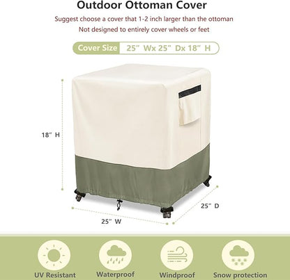 Outdoor Ottoman Cover 25 W x 25 D x 18 H inches,600D Heavy Duty Waterproof Patio Ottoman Cover,Patio End Table Covers