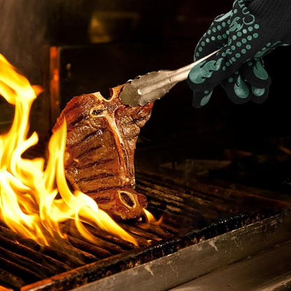 Comsmart BBQ Gloves, 1472°F Heat Resistant Grilling Gloves Silicone Non-Slip Oven Gloves Long Kitchen Gloves for Barbecue, Cooking, Baking, Short, Green