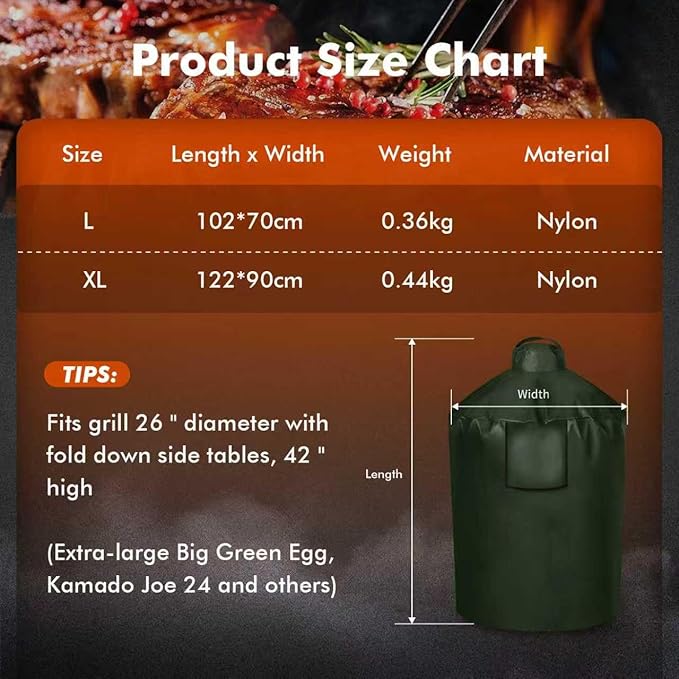 Grill Cover for Large Green Egg, Outdoor Cover with Durable & Water Resistant Fabric Premium Ceramic Grill Cover (Green, X-Large)