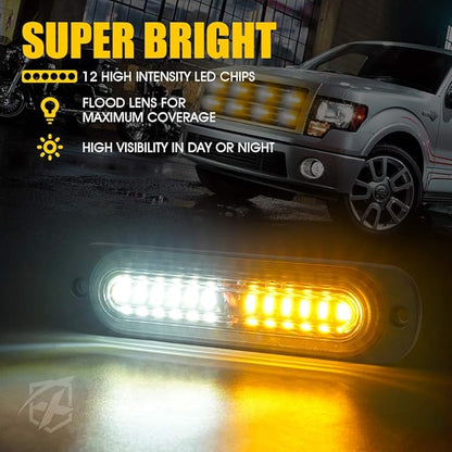 Xprite LED Surface Mount Strobe Lights Kit, White Amber Grill Grille Emergency Warning Flashing Marker Light Warning Light Assemblies for Trucks Vehicles ATV RV Cars Van - 8PCS