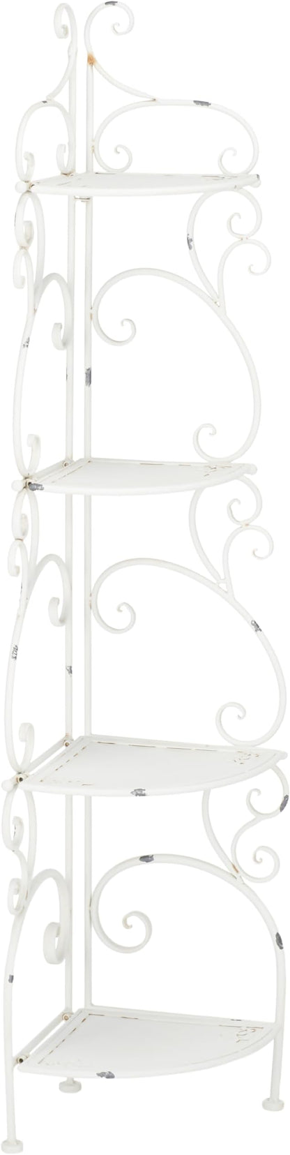 SAFAVIEH Outdoor Collection Turuca Antique White Wrought Iron 4-Tier Corner by Unknown