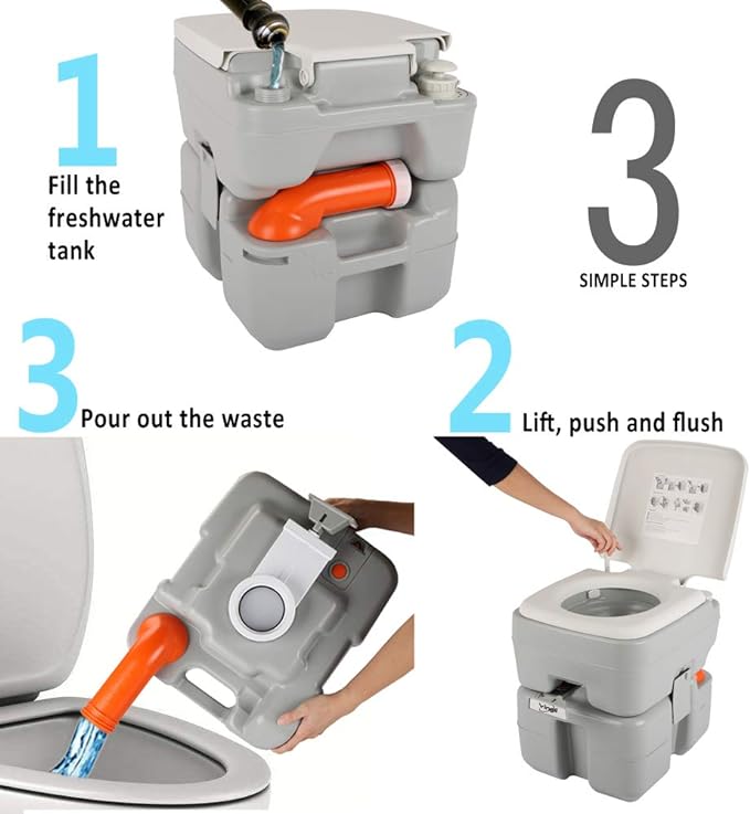 VINGLI Portable Sink and Toilet Combo| Self-contained 5 Gal Hand Washing Station and 5.3 Gal Flushing Toilet, Perfect for Camping/RV/Boat/Road Tripper/Camper
