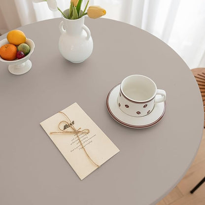 Round Fitted PU Tablecloth with High Elastic Edge 43 Inch Dia Waterproof Oil Proof Table Cloth Anti-Scald Stain-Resistant Wipeable Table Cover for Indoor Outdoor Picnic (Grey,43" Dia)