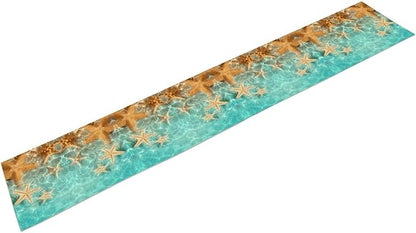 Summer Ocean Table Runner, Nautical Coastal Starfish Beach Seashell Ocean Seasonal Coffee Table Center Decor for Home Kitchen Dining Patio Holiday Party Table Decorations 13"x36"