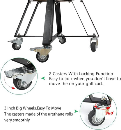Rolling Cart Stand for Large Big Size Green Egg with Heavy Duty Locking Caster Wheels Powder Coated Steel Rolling Outdoor Cart Rolling Stand Big Size Green Egg Smoker Kamado Joe Grill Stand Accessory